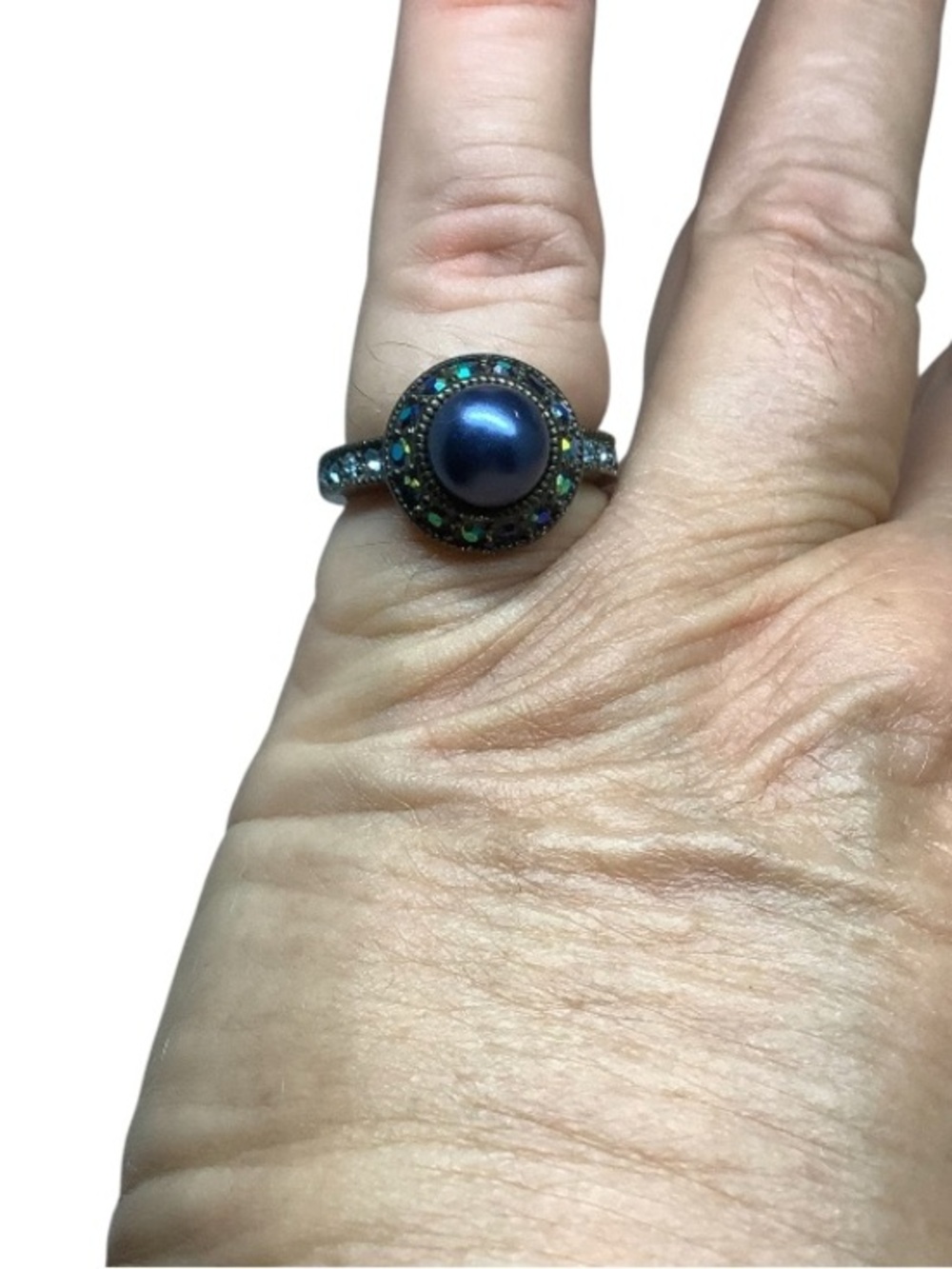 Heidi Daus Swarovski crystal Faux blue Pearl ring